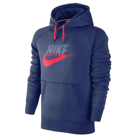 Nike Hoodie Navy Swoosh Logo graphic Sweater Pullover - Picture 1 of 6